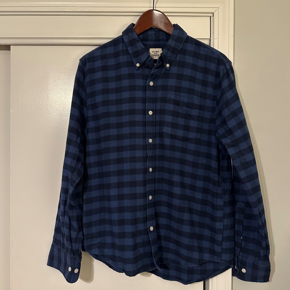 Flint and Tinder Blue Check Cotton Flannel Shirt - M